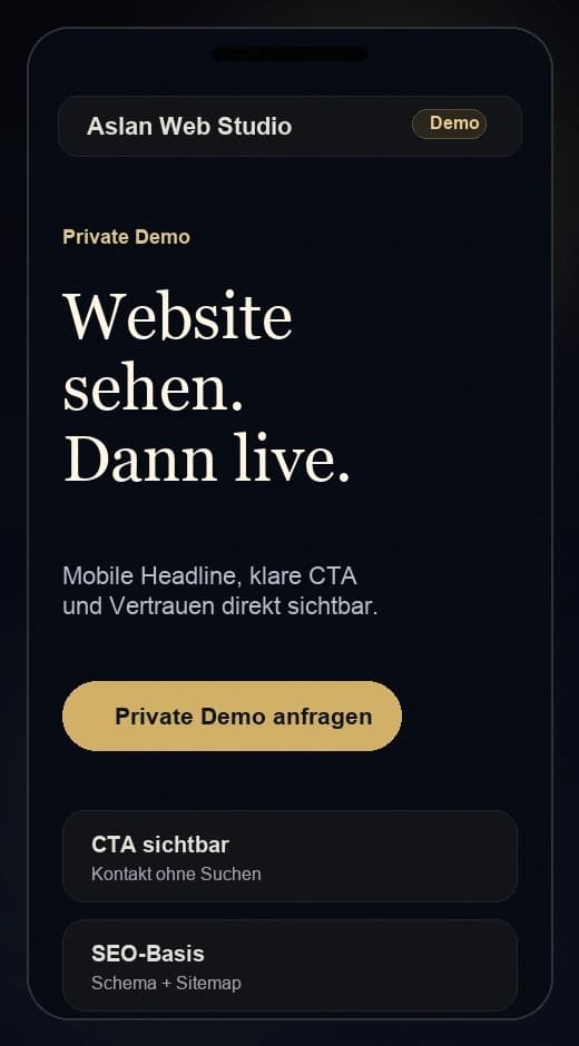 Mobiles Website-Mockup von Aslan Web Studio mit sichtbarer Headline und CTA
